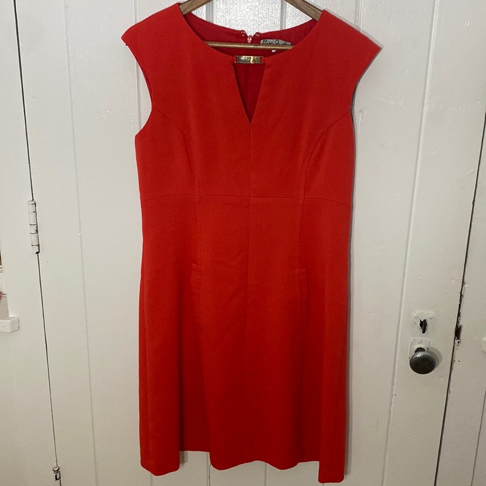 Eliza J Red Orange Shift Sheath Fit n‎ Flare Midi Size 10 Dress